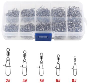 210 stks/set Rvs Vissen Swivel Snap Rolling Swivel Connector verslaafd Snaps Pin Kogellager Vishaak Lokken Tackle Kit