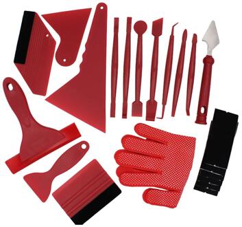 21Pc Auto Vinyl Wrap Gereedschap Koolstofvezel Film Wikkelen Cutter Tool Auto Window Tint Zuigmond Scheermes Schraper Sticker Auto accessoires rood