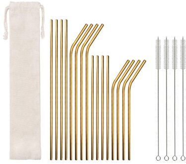 21Pcs 304 Rvs Rietje Herbruikbare Metalen Gebogen Rietjes Set Party Favor Bar Keuken Servies Sets Accessoires gouden