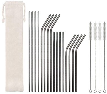 21Pcs 304 Rvs Rietje Herbruikbare Metalen Gebogen Rietjes Set Party Favor Bar Keuken Servies Sets Accessoires zwart