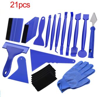 21Pcs Auto Vinyl Wrap Gereedschap Koolstofvezel Film Wikkelen Cutter Aid Tool Window Tint Zuigmond Scheermes Schraper Sticker Auto accessoires blauw