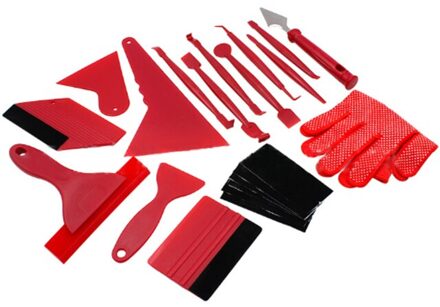 21Pcs Auto Vinyl Wrap Gereedschap Koolstofvezel Film Wikkelen Cutter Aid Tool Window Tint Zuigmond Scheermes Schraper Sticker Auto accessoires rood
