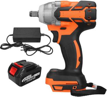 21V Elektrische Slagmoersleutel Borstelloze Wrench Impact Schroevendraaier Elektrische Boor Met 1 Batterij En 1 Wisselaar Power Tool Voor thuis oranje 1 accu