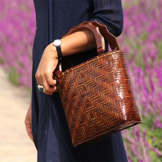 21x18CM New Retro Handmade Bamboo Woven Bag Mini Bamboo Bag Tea Ceremony Storage Knitting Handbag New a6108