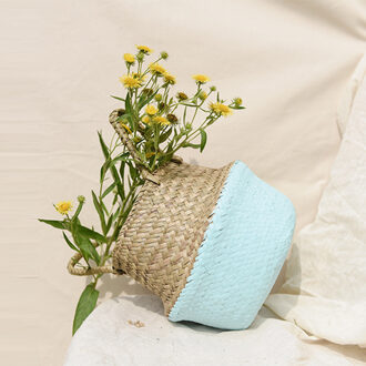 22*20 Cm Mode Opslag Mand Rotan Stro Mand Rieten Seagrasss Vouwen Wasserij Bloempot Bloemenvaas Thuis Opknoping mand blauw