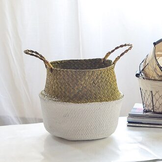 22*20 Cm Mode Opslag Mand Rotan Stro Mand Rieten Seagrasss Vouwen Wasserij Bloempot Bloemenvaas Thuis Opknoping mand wit