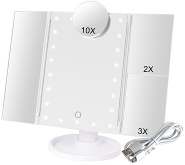 22 LED Light Touch Screen Make-Up Spiegel 1X/2X/3X/10X Vergrootglas 3 Opklapbare Compact spiegel Flexibele Cosmetica Spiegels WH 22 Lights reeks C