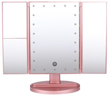22 LED Makeup Mirror Touch Screen Mirror Lady's Home Desktop Three Sided Folding Mirror Night Light Definition Cosmetic Mirror roze