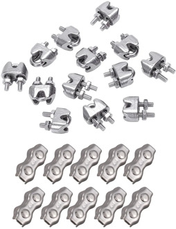 22 Pcs Stainless Steel Wire Rope Cable Clamp Fastener Wire Cable Rope Grips Clamps Caliper, 12Pcs 2mm & 10Pcs m