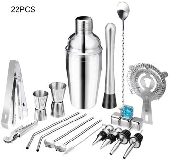 22 Stks/set 550Ml 750Ml Rvs Cocktail Shaker Mixer Drinken Barman Browser Kit Martini Wijn Shaker Gereedschappen Bars set Diy