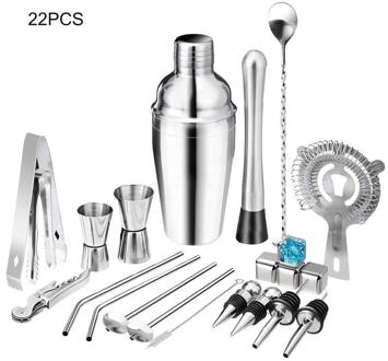 22 Stks/set 550Ml 750Ml Rvs Cocktail Shaker Mixer Drinken Barman Browser Kit Martini Wijn Shaker Gereedschappen Bars set Diy
