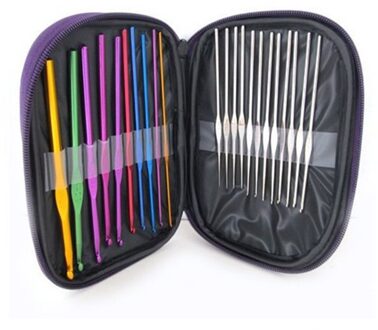 22 Stks/set Ergonomische Aluminium Haaknaalden Multicolor Gemengde 2-8 Mm Breinaalden Diy Craft Garen Naaien Naald Met case