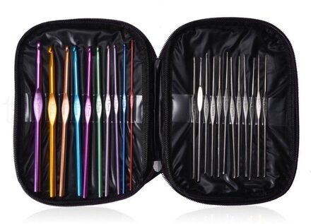 22 Stks/set Ergonomische Multi Colour Rvs Haaknaalden Garen Breien Naalden 2-8Mm Naaien Gereedschap Met Case