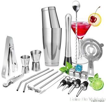 22 Stks/set Rvs Cocktail Shaker Ice Tong Mixer Drinken Boston Barman Browser Kit Bars Set Professionele Barman Tool