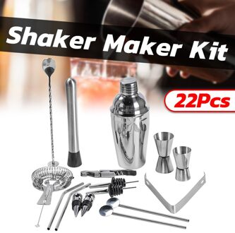 22 Stks/set Rvs Cocktail Shaker Set Flesopener Drankjes Zeef Maker Mixer Lepel Meet Cup Bar Beginner Tool Kit