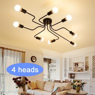 220 V Moderne Led Kroonluchter Verlichtingsarmaturen Zwarte Ijzer 4/6/8 Hoofd Tak Plafond Kroonluchter Industriële Lamp Woonkamer slaapkamer 6 heads 1.5m / Spider stijl 4heads