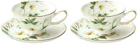 220Ml, Fine Bone China Tea Cup Set Met Schotel, Camellia Tasse Een Cafe Keramische Cup, espresso Kopjes, Kop En Schotel 2 cup 2 saucer