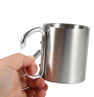 220Ml Rvs Metalen Camping Cups Reizen Outdoor Cup Double Wall Mok Met Karabijnhaak Handvat Koffie Mok Thee cup