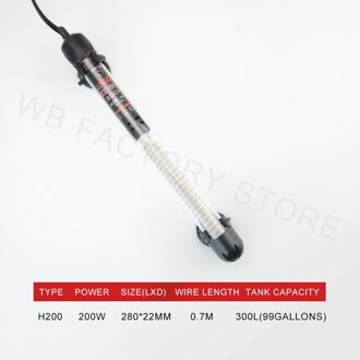 220V 240V Verstelbare Temperatuur Thermostaat Heater Rod 25W/ 50W/ 100W/ 200W/ 300W Dompelpompen Aquarium Fish Tank Water Warmte H-200 200W