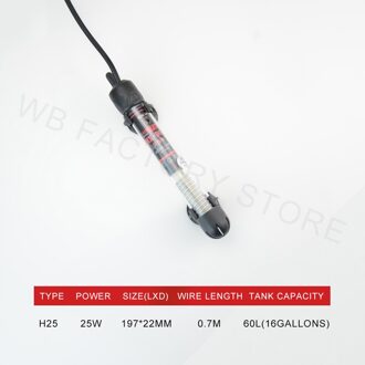 220V 240V Verstelbare Temperatuur Thermostaat Heater Rod 25W/ 50W/ 100W/ 200W/ 300W Dompelpompen Aquarium Fish Tank Water Warmte H-25 25W