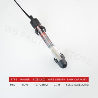 220V 240V Verstelbare Temperatuur Thermostaat Heater Rod 25W/ 50W/ 100W/ 200W/ 300W Dompelpompen Aquarium Fish Tank Water Warmte H-50 50W