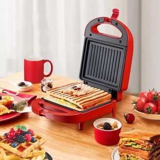 220V Elektrische Sandwich Maker Ontbijt Machine Sandwichera Broodrooster Eu/Uk Power Kabel rood / EU