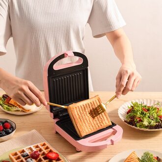 220V Elektrische Sandwich Maker Ontbijt Machine Sandwichera Broodrooster Eu/Uk Power Kabel roze / EU