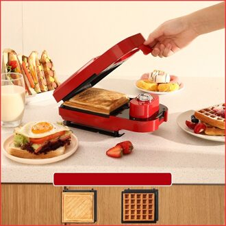 220V Non-stick Elektrische Wafelijzer Huishoudelijke Draagbare Elektrische Sandwich Bakken Machine Met 2 Platen rood / Au