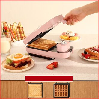 220V Non-stick Elektrische Wafelijzer Huishoudelijke Draagbare Elektrische Sandwich Bakken Machine Met 2 Platen roze / Au