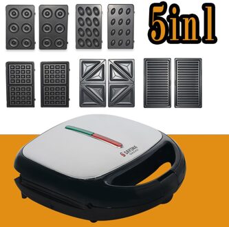 220V Vijf-In-Een Huishouden Sandwich Broodrooster Rvs Multifunctionele Sandwich Ontbijt 5in1