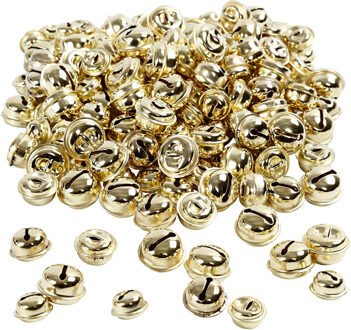 220x Gouden metalen belletjes 13-15-17 mm met oog hobby/knutsel benodigdheden - Kerst kersmuts belletjes - Kattenbellen - Hobby- en Knutselmateriaal