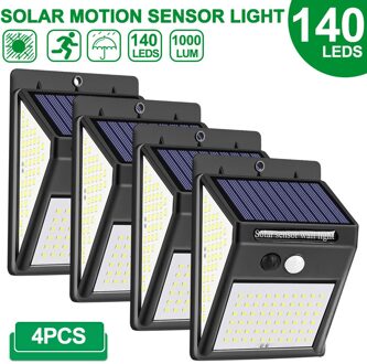 222 Led Solar Light Outdoor 4 Modi Motion Sensor Pir Wandlamp Waterdichte Solar Lamp Zonne-energie Zonlicht Tuin Decoratie 140LED-4Pack