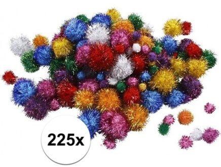 225x knutsel pompons 15-40 mm glitterkleuren