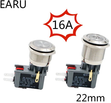 22mm LED Big Current 16A Light Indicator Waterproof Stainless Steel Metal Push Button Switch Fixation Locking Momentary Power