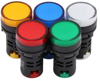 22mm Panel Mount Signal Power Led Indicator Light Blue Green Red White Yellow Pilot Lamp AC DC 12V 24V 220V Signal Warning Lamp