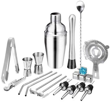 22Pcs 750Ml 600Ml Rvs Cocktail Shaker Set Barman Kit Met 2 Liquor Schenker 2 Stoppers Voor beginners Professionals