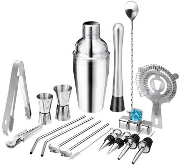 22Pcs 750Ml 600Ml Rvs Cocktail Shaker Set Barman Kit Met 2 Liquor Schenker 2 Stoppers Voor beginners Professionals