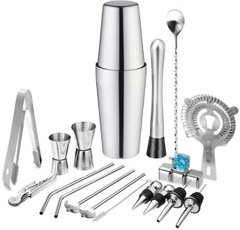 22Pcs 750Ml 600Ml Rvs Cocktail Shaker Set Barman Kit Met 2 Liquor Schenker 2 Stoppers Voor beginners Professionals