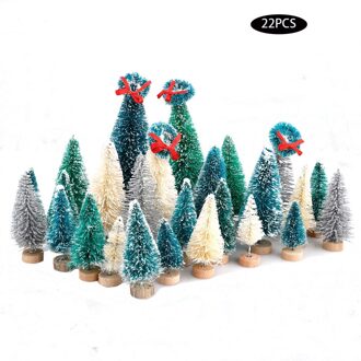 22Pcs Mini Grenen Bomen Set Sisal Sneeuw Bomen Plastic Winter Sneeuw Decoratie Tafelblad Bomen Crafting Feestartikelen Desktop Decor