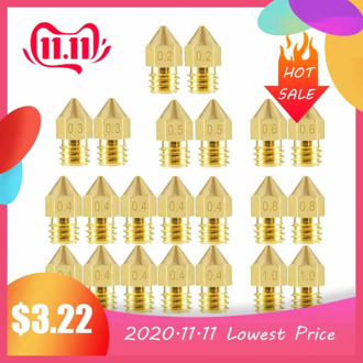 22PCS MK8 Brass Nozzle 0.2MM 0.3MM 0.4MM 0.5MM 0.8mm Extruder Print Head Nozzle For 1.75MM CR10 Ender-3 3D Printer Accessories
