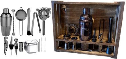 22Pcs Rvs Cocktail Shaker Mixer Drinken Barman Browser Kit Bars Set Gereedschap Met Lepel Maatbeker Cocktail Gereedschappen