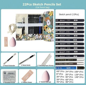 22Pcs Schets Potlood Set Professionele Schetsen Tekening Kit Hout Potlood Voor Beginner,Kid, Tiener, Volwassen, kunstenaar Kunst School Supplies Sketch Pencils reeks B