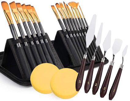 22Pcs Verf Borstel Set Kunstenaar Borstels Met Case Palet Messen Sponzen Voor Acryl Olie Aquarel Gouache