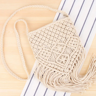 22x23CM Handmade Cotton Retro Ethnic Style Tassel Woven Bag Sen Female Messenger Bags Beach Vacation Straw Bag a7291