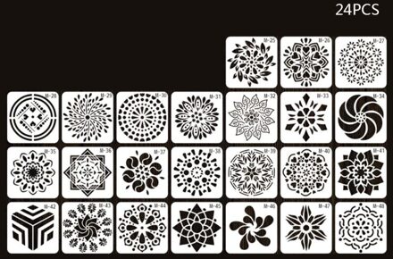 24/48Pcs Mandala Stencils Diy Tekeningsjabloonbestand Schilderij Scrapbooking Papier Card Embossing Album Decoratieve Craft