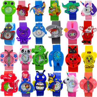24 Animal Family Cartoon Children Watch Flapping Strap Dinosaur Crocodile Unicorn Shapes Kids Watches for Boys Girls Gift Clock
