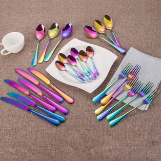 24 In 1 Rvs Servies Set Lepel Vork Bestek Houten Doos Westerse Servies Levert (Kleurrijke) zoals getoond