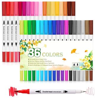 24 Kleuren Dual Tip Borstel Marker Pennen Art Aquarel Fineliner Tekening Schilderen Briefpapier Voor Coloring Manga Schoolbenodigdheden 36 kleuren wit
