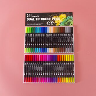 24 Kleuren Dual Tip Borstel Marker Pennen Art Aquarel Fineliner Tekening Schilderen Briefpapier Voor Coloring Manga Schoolbenodigdheden 48 kleuren zwart
