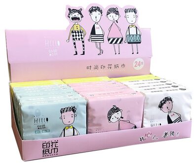24 Packs Wegwerp Gezicht Papieren Weefsels Verdikte Leuke Kleurrijke Cartoon Afdrukken Servetten Draagbare Sanitair Papier 60 Stks/pak 3 P